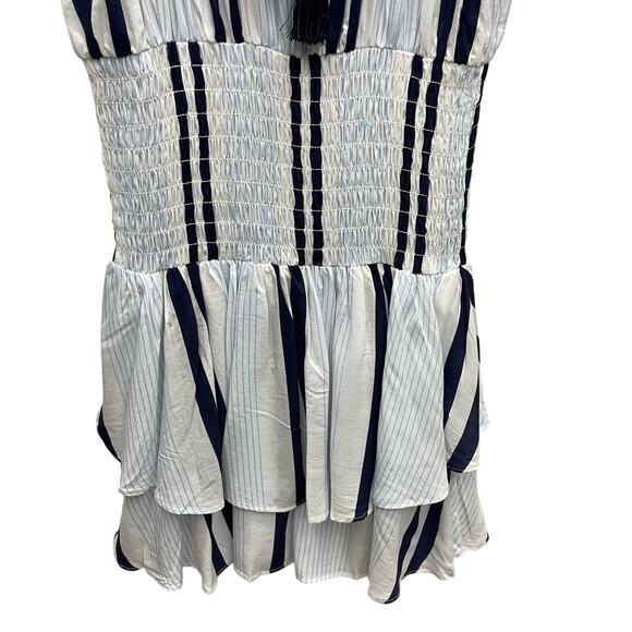 Surf Gypsy Navy and White Stripe Flounce Sleeve Smocked Waist Dress Size Small - Picture 7 of 9